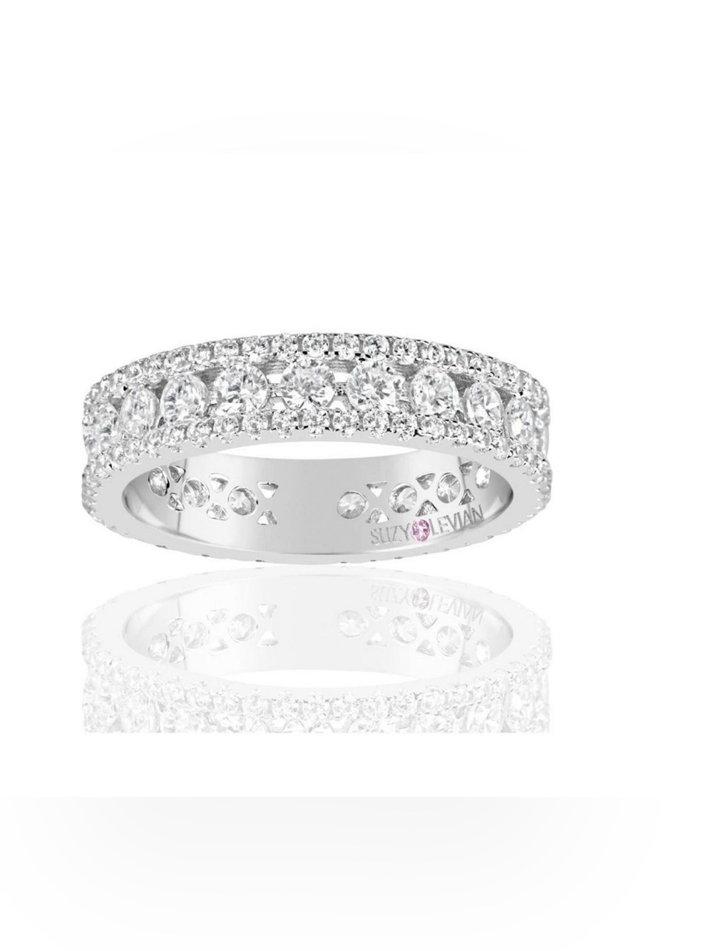Suzy Levian Three Row Modern Eternity Band Ring in Silver Size 9
